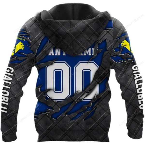 Hellas Verona F.C Serie A Black Metal Design Shirt Hoodie - Image 3