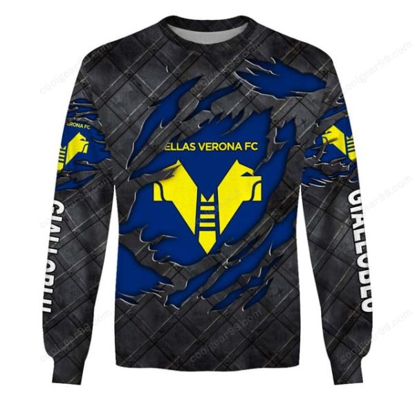 Hellas Verona F.C Serie A Black Metal Design Shirt Hoodie - Image 4