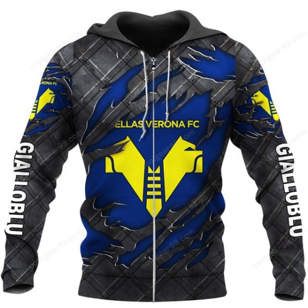 Hellas Verona F.C Serie A Black Metal Design Shirt Hoodie - Image 2