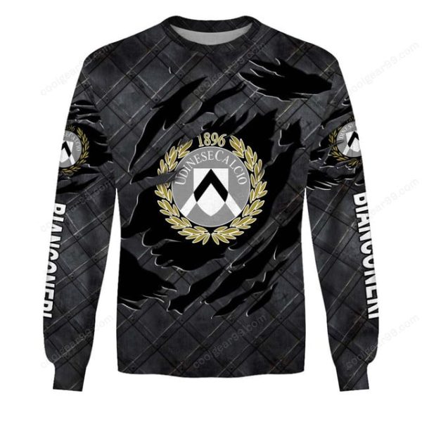 Udinese Calcio Serie A Black Metal Design Shirt Hoodie - Image 4