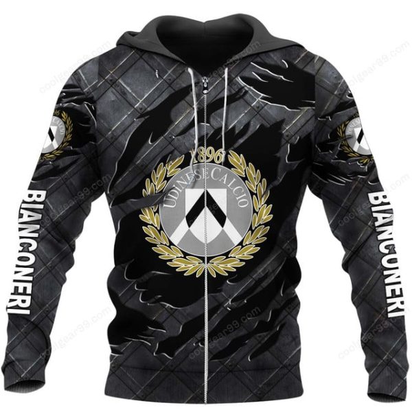 Udinese Calcio Serie A Black Metal Design Shirt Hoodie - Image 2