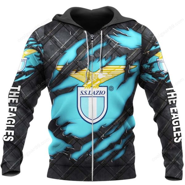 SS Lazio Serie A Black Metal Design Shirt Hoodie - Image 2