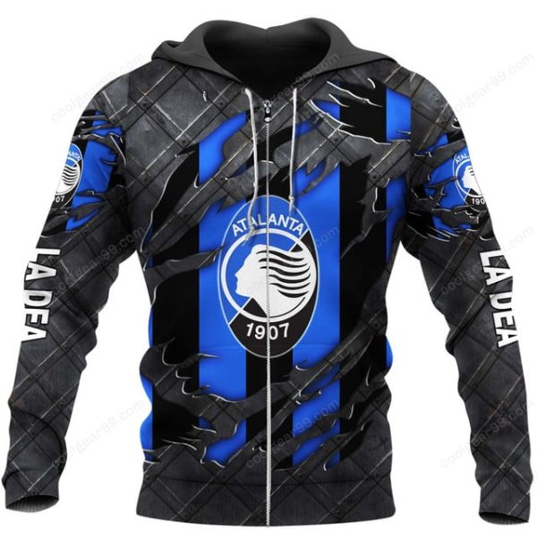 Atalanta BC Serie A Black Metal Design Shirt Hoodie - Image 2
