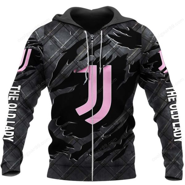 Juventus FC Serie A Black Metal Design Shirt Hoodie - Image 2