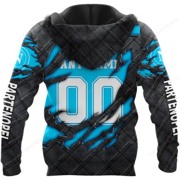 SSC Napoli  Serie A Black Metal Design Shirt Hoodie - Image 3