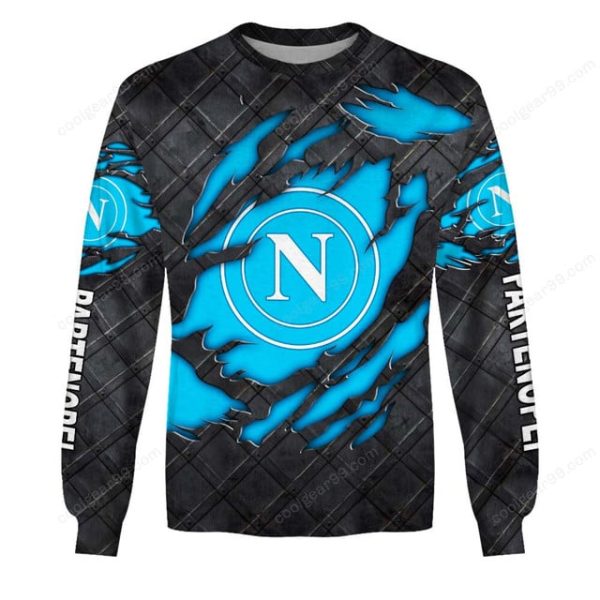 SSC Napoli  Serie A Black Metal Design Shirt Hoodie - Image 4