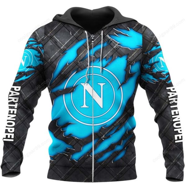 SSC Napoli  Serie A Black Metal Design Shirt Hoodie - Image 2