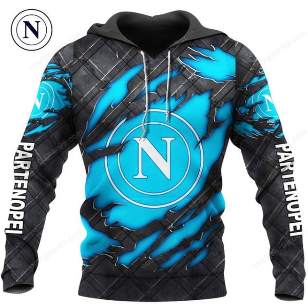 SSC Napoli  Serie A Black Metal Design Shirt Hoodie