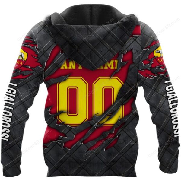 AS Roma Serie A Black Metal Design Shirt Hoodie - Image 3