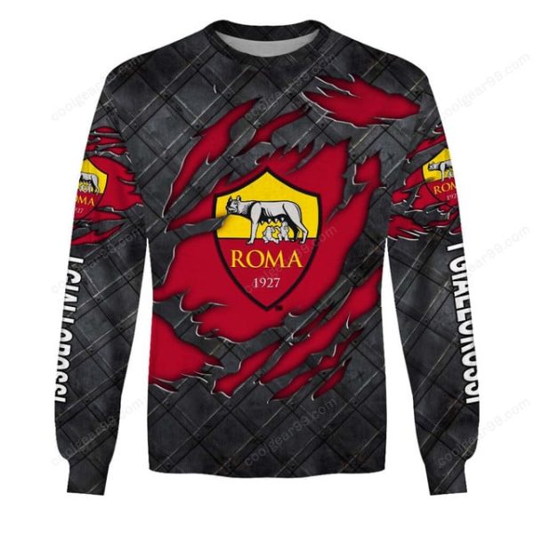AS Roma Serie A Black Metal Design Shirt Hoodie - Image 4