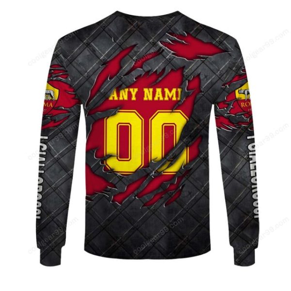 AS Roma Serie A Black Metal Design Shirt Hoodie - Image 5