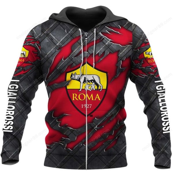 AS Roma Serie A Black Metal Design Shirt Hoodie - Image 2