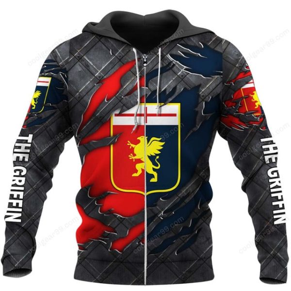 Genoa CFC Serie A Black Metal Design Shirt Hoodie - Image 2