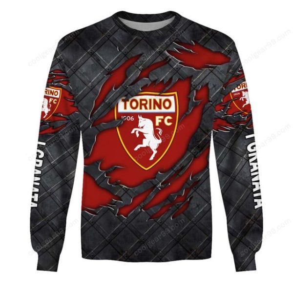 Torino FC Serie A Black Metal Design Shirt Hoodie - Image 4
