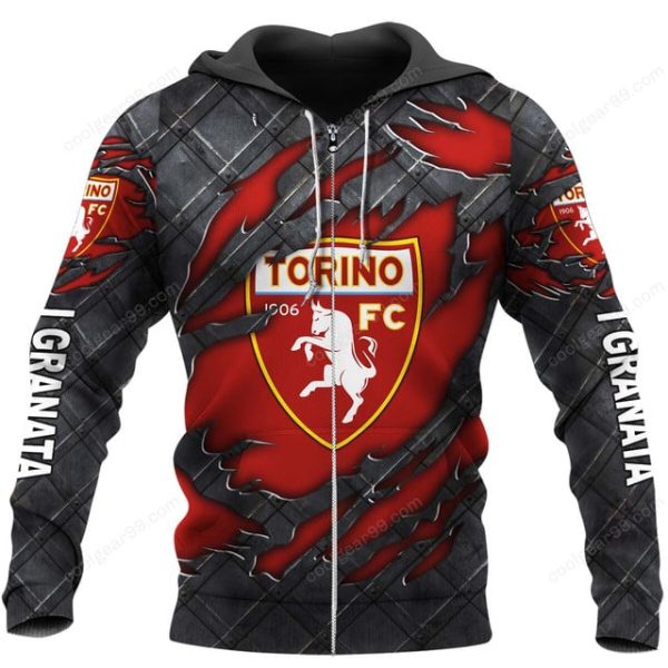 Torino FC Serie A Black Metal Design Shirt Hoodie - Image 2