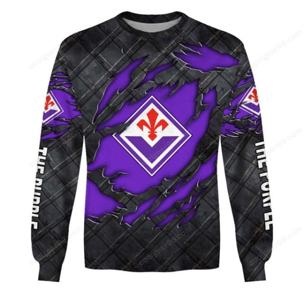 ACF Fiorentina Serie A Black Metal Design Shirt Hoodie - Image 3
