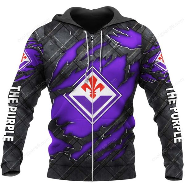 ACF Fiorentina Serie A Black Metal Design Shirt Hoodie - Image 7