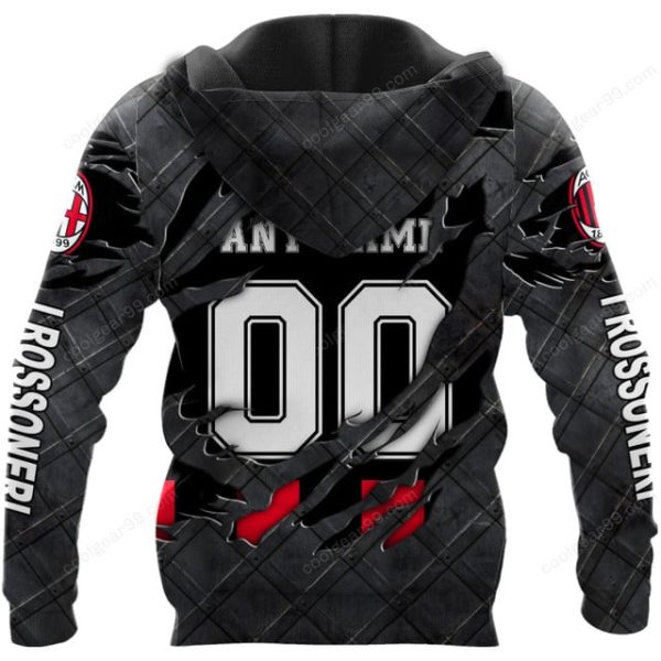AC Milan Serie A Black Metal Design Shirt Hoodie - Image 3