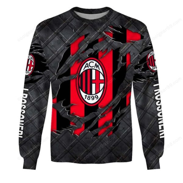 AC Milan Serie A Black Metal Design Shirt Hoodie - Image 4