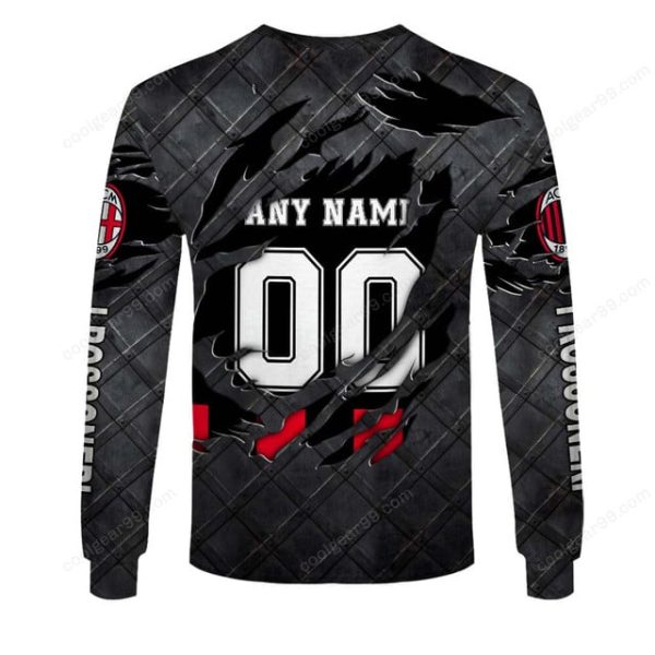 AC Milan Serie A Black Metal Design Shirt Hoodie - Image 5