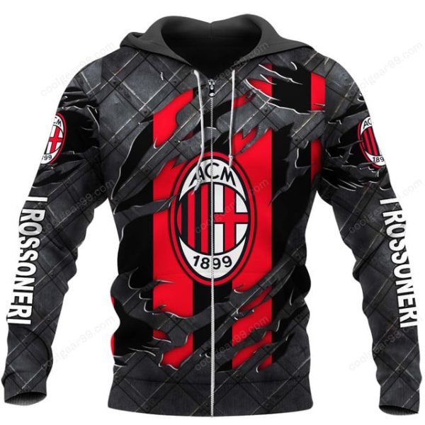 AC Milan Serie A Black Metal Design Shirt Hoodie - Image 2