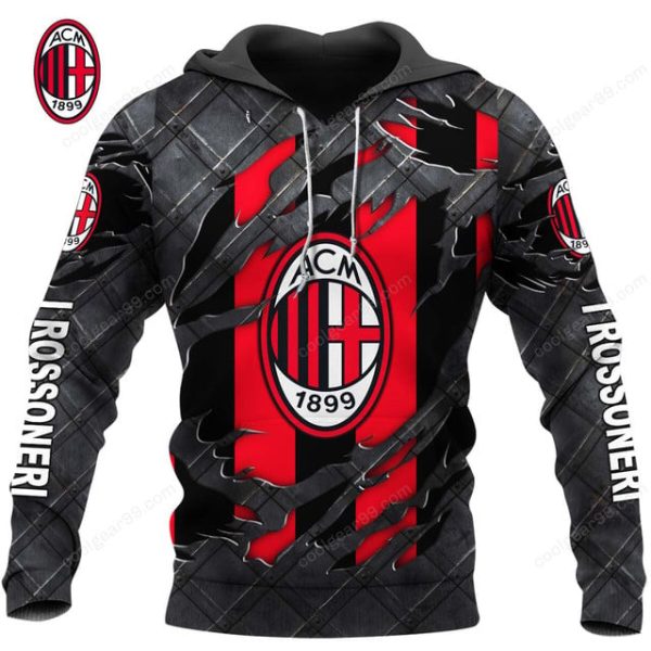 AC Milan Serie A Black Metal Design Shirt Hoodie