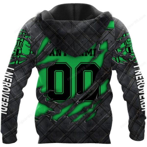 US Sassuolo Calcio Serie A Black Metal Design Shirt Hoodie - Image 3