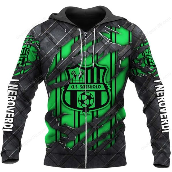 US Sassuolo Calcio Serie A Black Metal Design Shirt Hoodie - Image 2