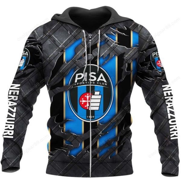 Pisa FC Serie A Black Metal Design Shirt Hoodie - Image 2