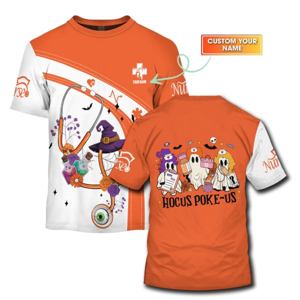 Personalized Nursing Halloween Scrub Tshirt Sweater Hocus Poke-Us