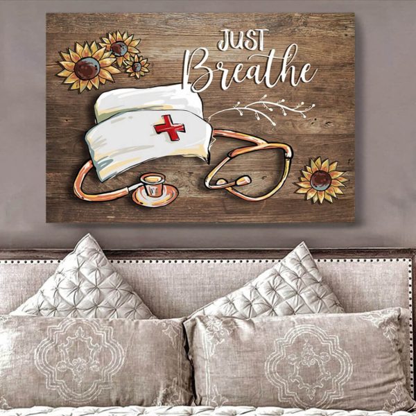 Nurse Canvas Just Breathe Stethoscope And Nurse Cap - Image 2