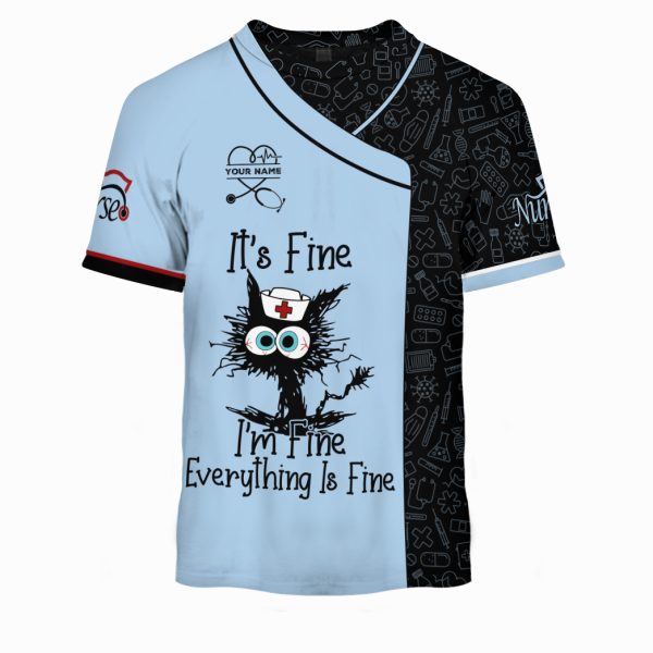 Personalized Nursing Tshirt Sweater Scrub It's Fine I'm Fine Everything Is Fine - Image 2