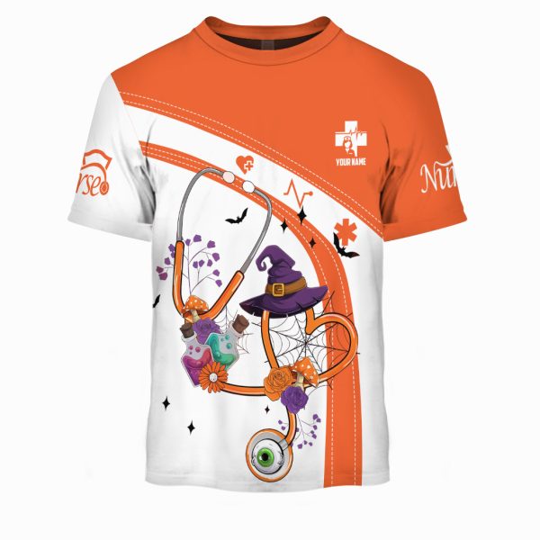 Personalized Nursing Halloween Scrub Tshirt Sweater Hocus Poke-Us - Image 2