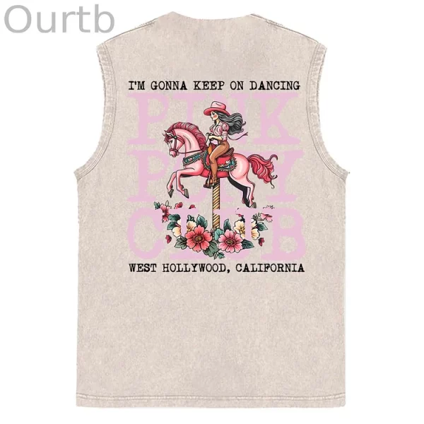 Sleeveless Cotton Tank Top with ‘I'm Gonna Keep On Dancing’ Print - Image 3