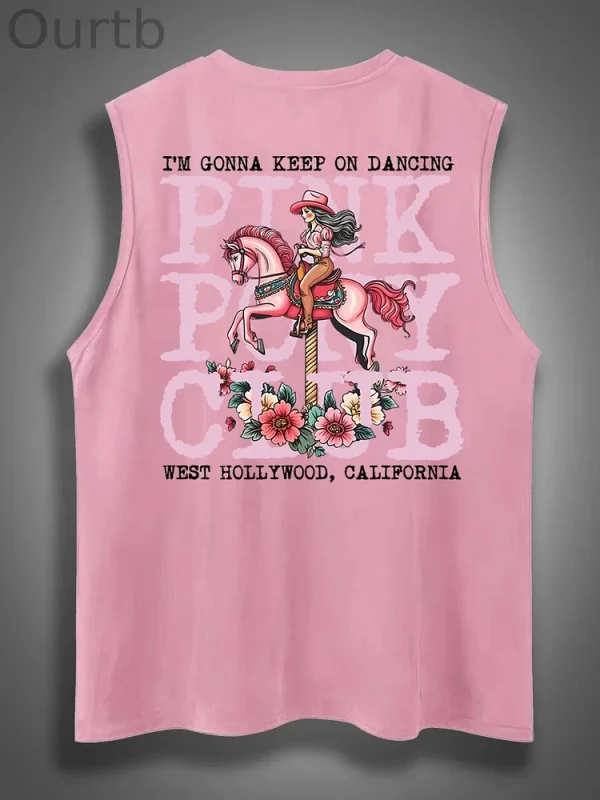 Sleeveless Cotton Tank Top with ‘I'm Gonna Keep On Dancing’ Print - Image 8