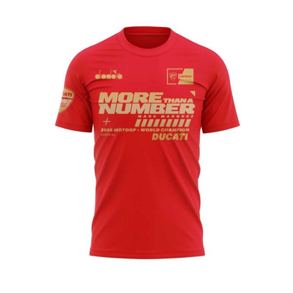 “MORE THAN A NUMBER” Marc Marquez World Champion 2025 Gold Tshirt - Image 2
