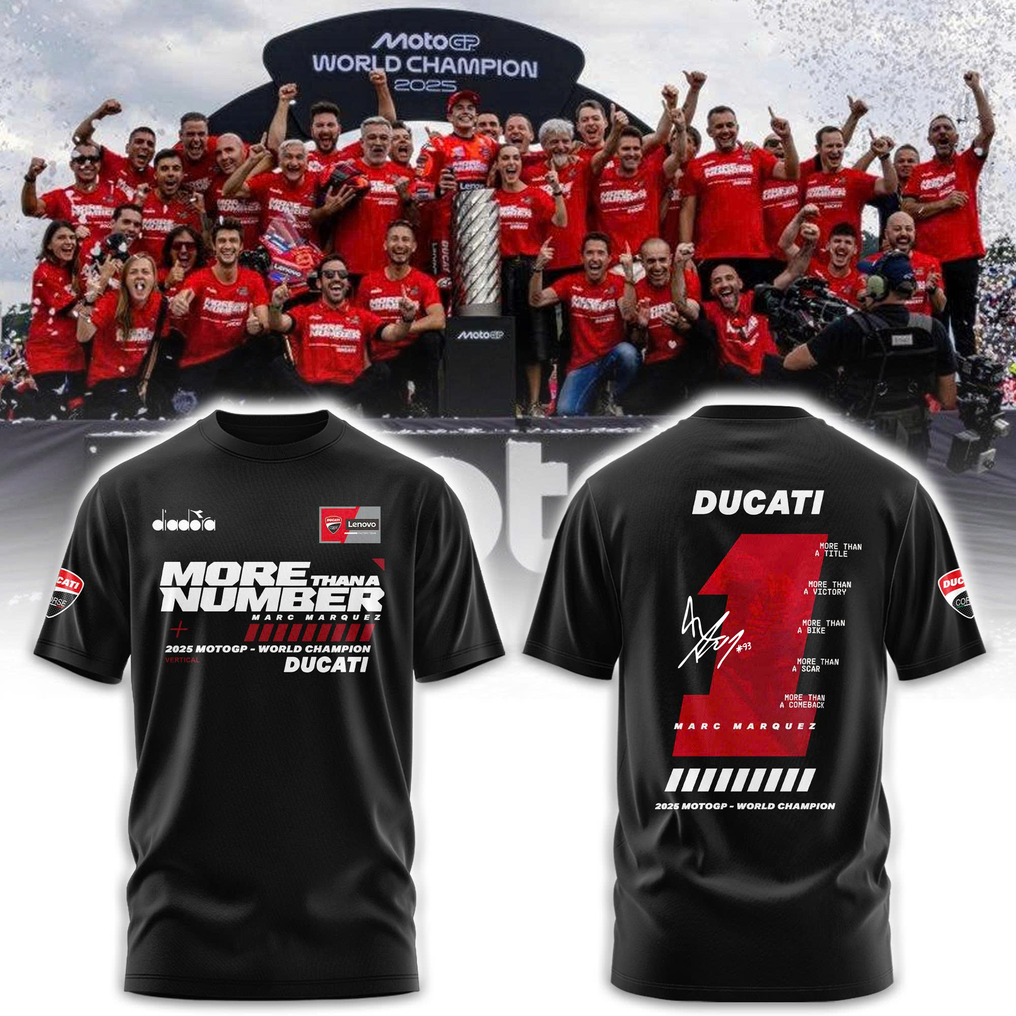 “MORE THAN A NUMBER” Marc Marquez World Champion 2025 Black Tshirt Signature