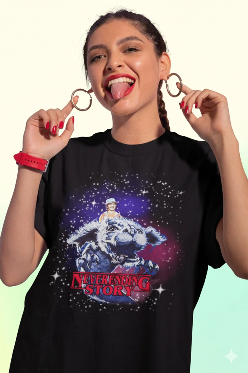 Stranger Things Dustin Neverending Story Vintage T-Shirt - Image 2