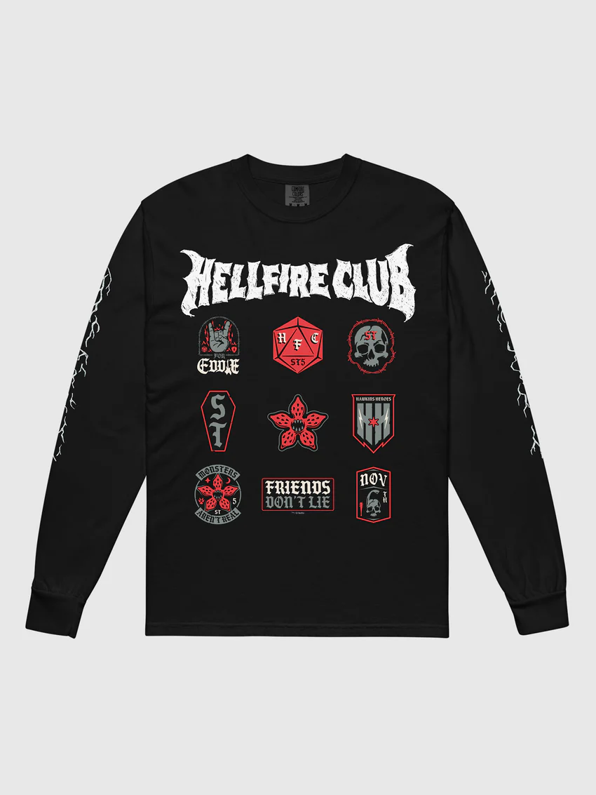 Stranger Things Long Sleeve T-Shirt Hellfire Club Badges - Image 2
