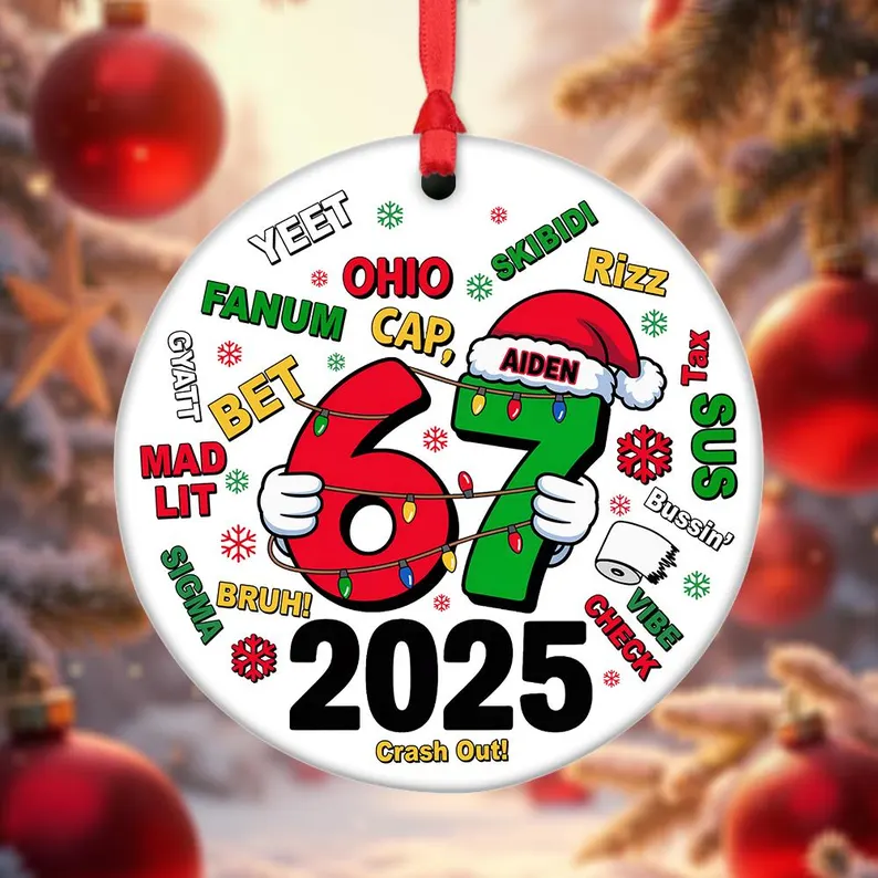 Custom Name Funny Kids 6 7 Christmas Ornament Double Side Printed - Image 2