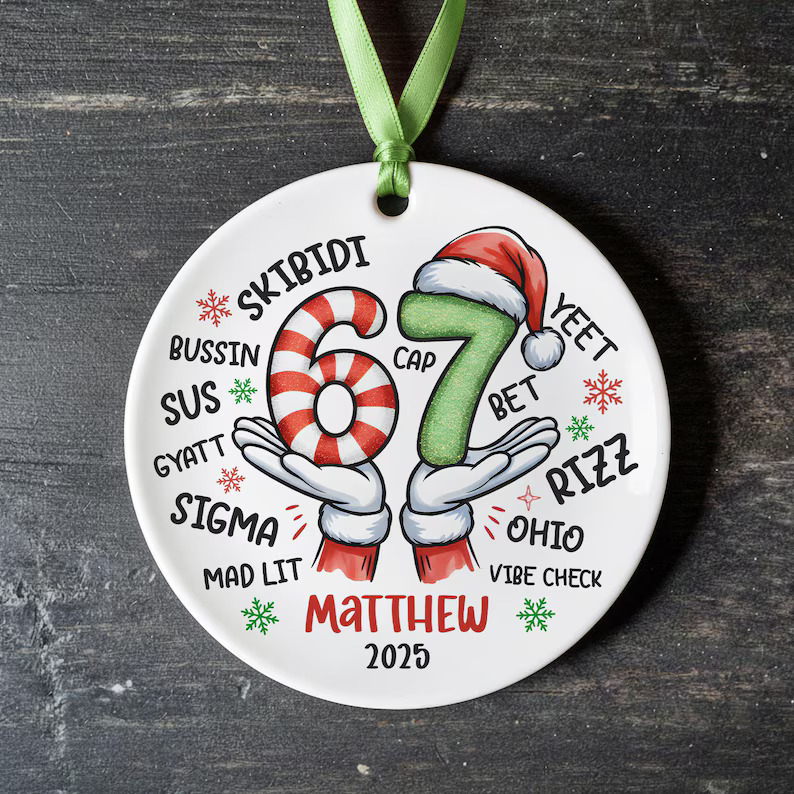 Custom Teacher Six Seven 67 Christmas Ornaments Double Side Printed - Image 2