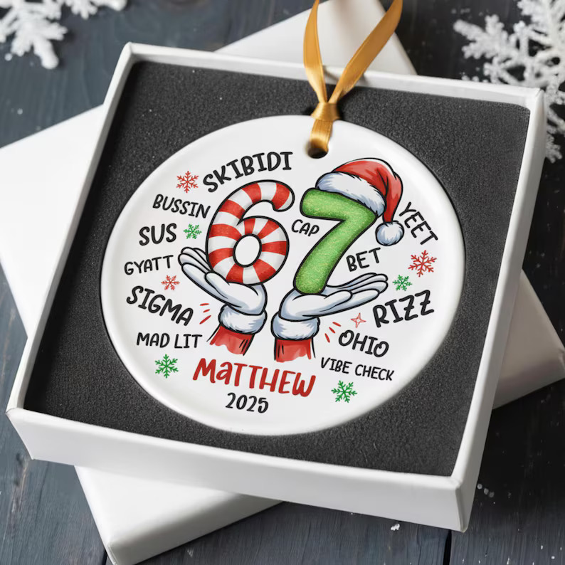 Custom Teacher Six Seven 67 Christmas Ornaments Double Side Printed