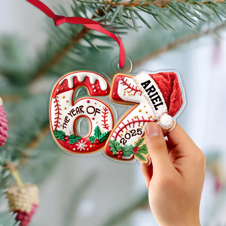 Custom Name 67 Six Seven Funny Teenager Slang Acrylic Ornament Acrylic Keychain Baseball - Image 2