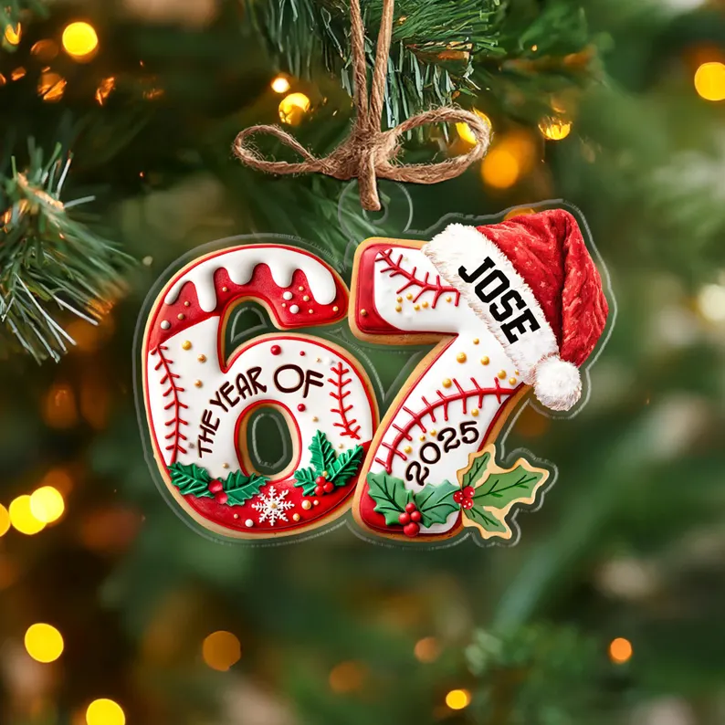 Custom Name 67 Six Seven Funny Teenager Slang Acrylic Ornament Acrylic Keychain Baseball