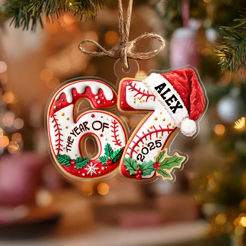 Custom Name 67 Six Seven Funny Teenager Slang Acrylic Ornament Acrylic Keychain Baseball - Image 3