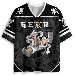 Custom Name One Piece Luffy Gear 5 Anime Football Jersey Black