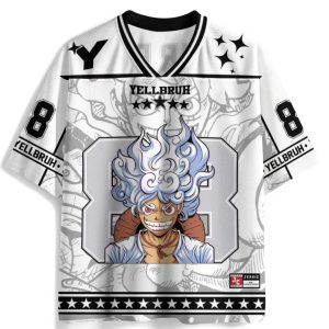 Custom Name One Piece Luffy Gear 5 Anime Football Jersey White
