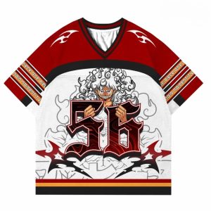 Custom Name One Piece Luffy Gear 5 Anime Football Jersey Red
