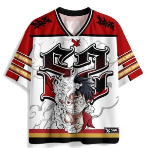 Custom Name One Piece Luffy Gear 5 Anime Football Jersey Red