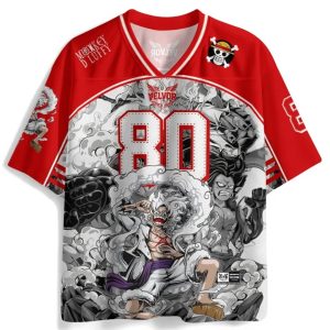 Custom Name One Piece Luffy Gear 5 Anime Football Jersey Red